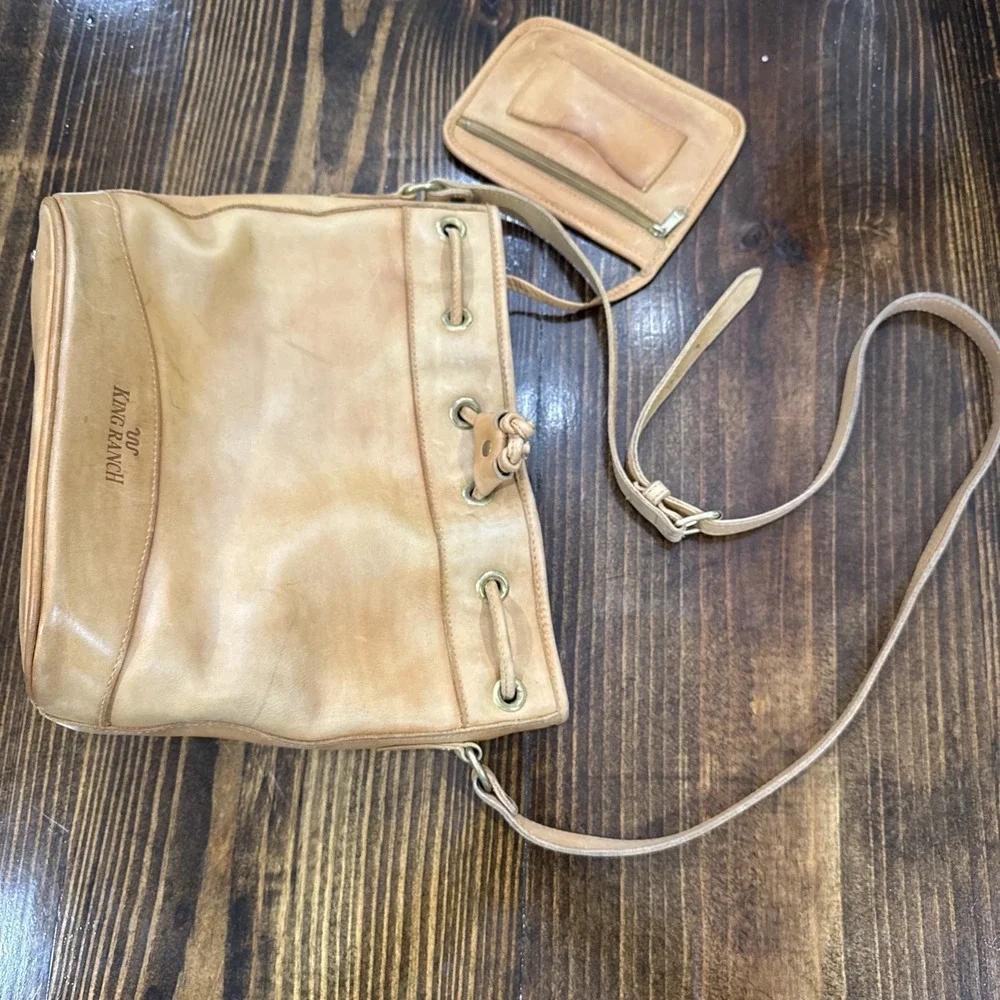 King Ranch Vintage Leather Bucket Purse Camel Color Made In USA Shoulder Bag
